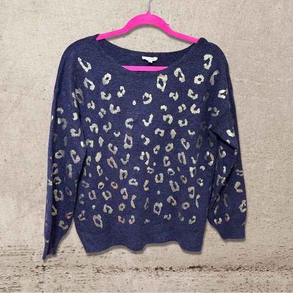 Mystree Leopard Print Gold Foil Sweater - Picture 1 of 4